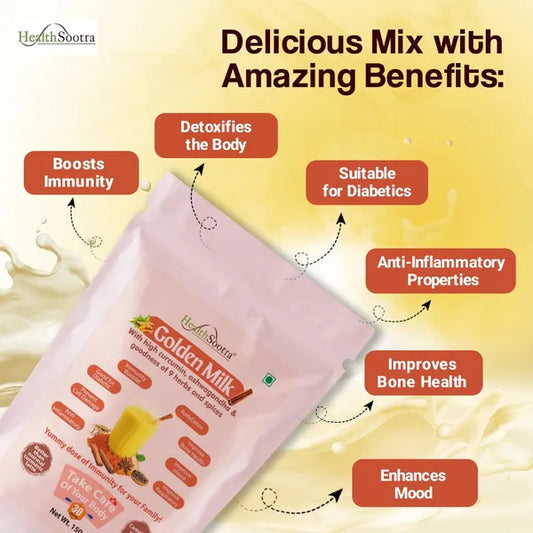 Golden Milk Mix | Turmeric Latte with Ashwagandha and 9 Herbs for Immunity Booster, Body Detox, Antioxidant Rich l Good for respiratory system l (150g / 30 servings)
