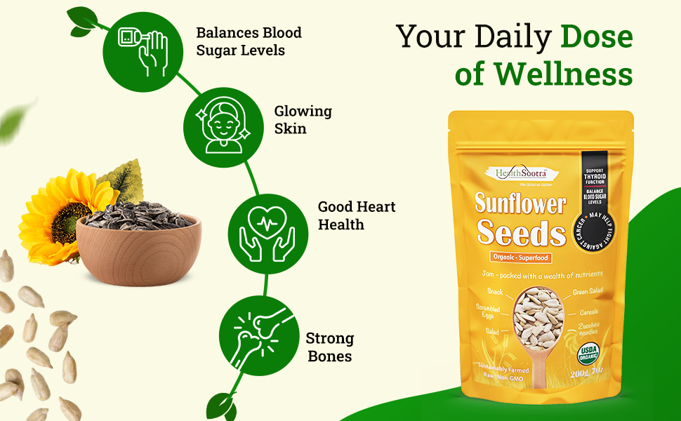 Raw Sunflower Seeds | 100% Natural, Vitamin E Rich Superfood for Heart Health & Energy boost (pack size 200g).