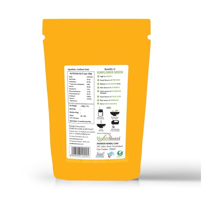 Raw Sunflower Seeds | 100% Natural, Vitamin E Rich Superfood for Heart Health & Energy boost (pack size 200g).