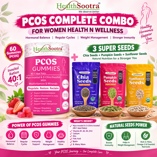 HealthSootra PCOS Complete Wellness Combo for Women– PCOS 60 Gummies + Chia , Pumpkin & Sunflower Seeds l Support in Harmonal Balance & Period Cycle l Maintain Immunity & Metabolism