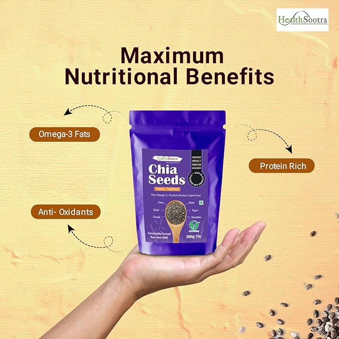 Raw Chia Seeds | 100% Organic, High Protein & Fiber Rich Superfood for Weight Management (pack size 200g)
