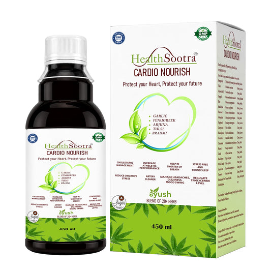 Cardio Nourish Sugar-Free Ayurvedic Juice with Goodness Of Garlic Fenugreek Arjuna Tulsi Artichok Brahmi & Many More, Manage Cholesterol BP & Clean Artery 450ml