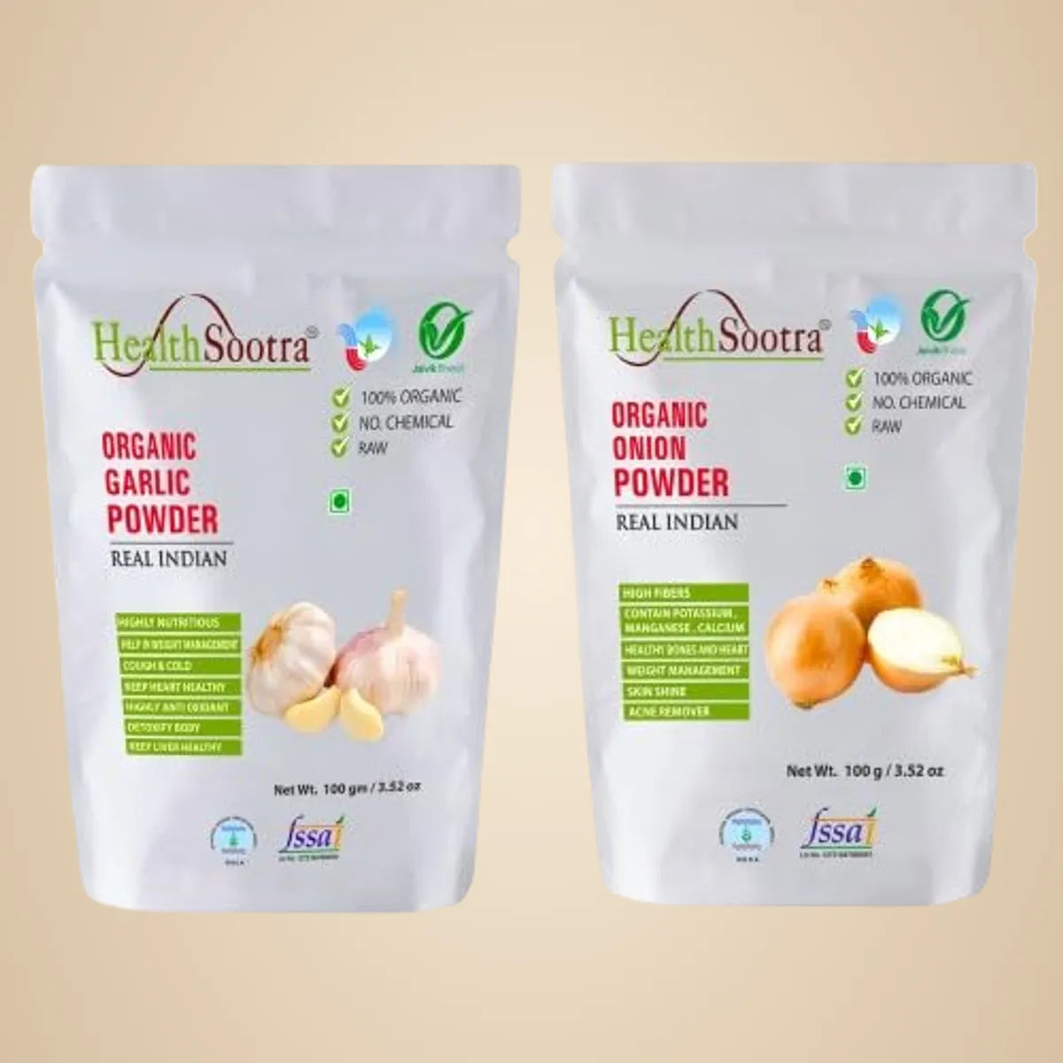 Organic Garlic & Onion Powder Combo 100g Each | Healthy | Spices | Instant Flavor, Additive Free, No Preservatives