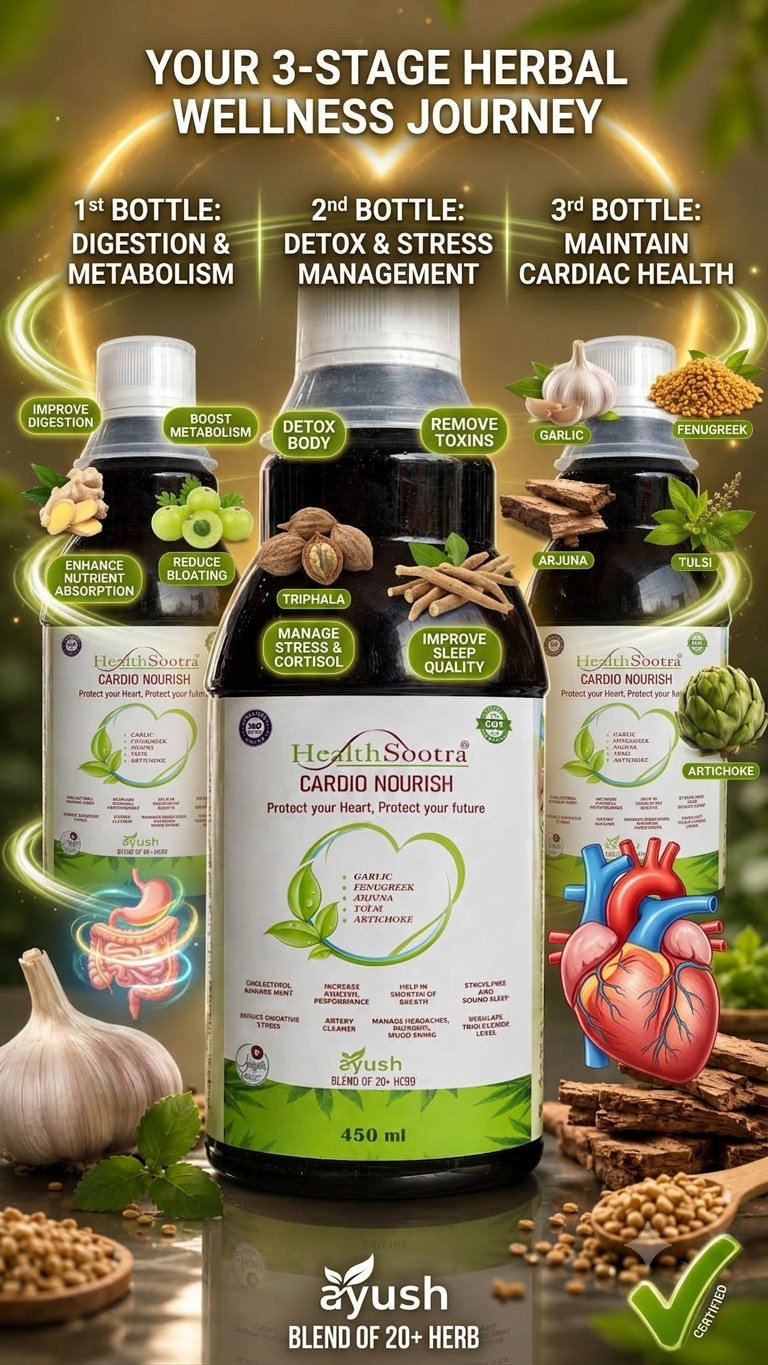 Cardio Nourish Sugar-Free Ayurvedic Juice with Goodness Of Garlic Fenugreek Arjuna Tulsi Artichok Brahmi & Many More, Manage Cholesterol BP & Clean Artery 450ml