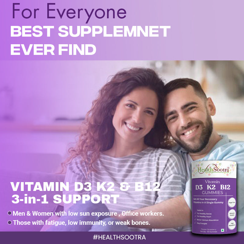 Vitamin D3 + K2 + B12 Gummies | Sugar-Free, High Absorption for Bone & Heart Health (60 Gummies) Strawberry Flavor