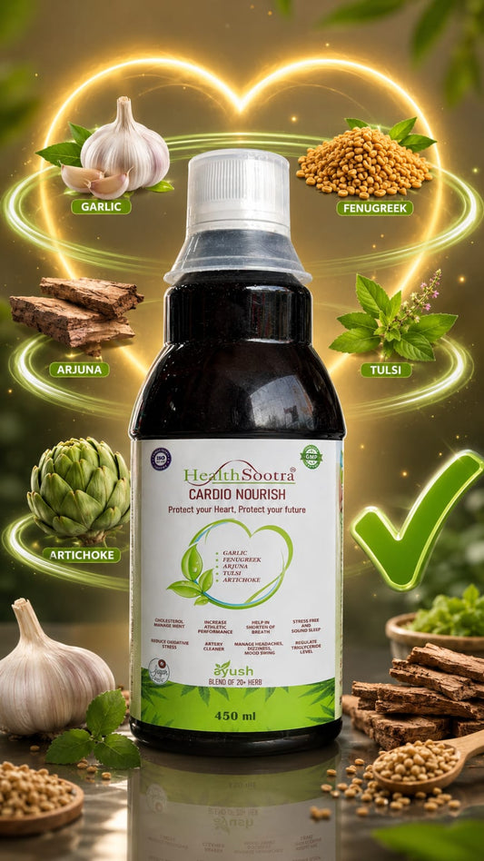 Cardio Nourish Sugar-Free Ayurvedic Juice with Goodness Of Garlic Fenugreek Arjuna Tulsi Artichok Brahmi & Many More, Manage Cholesterol BP & Clean Artery 450ml