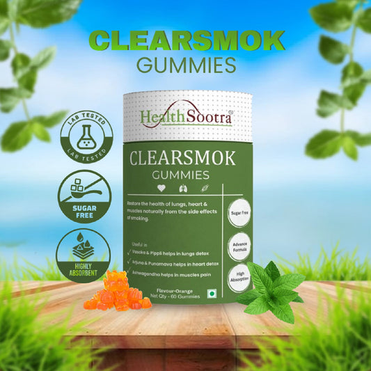 Clearsmok Gummies - Unique Formulation Recover From Smoking Side effect on Heart , Lungs & Muscles| Sugar-Free Orange Flavor | Vasaka, Peepli, Arjuna, Punarnava, Ashwagandha | Advanced Formula | 60 Gummies Pack | Complete Detox